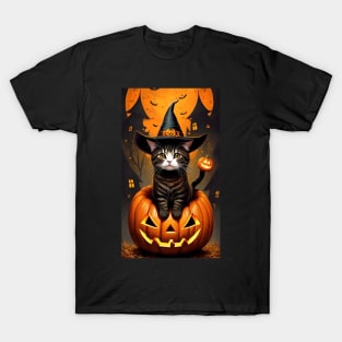 Cute Cat With Halloween Theme T-Shirt